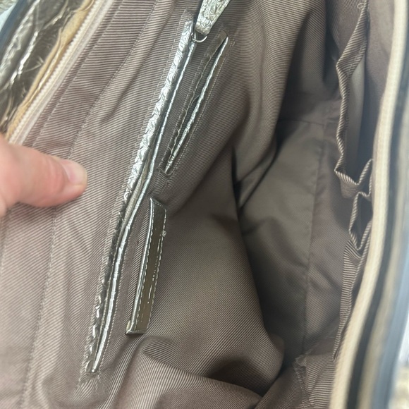 London Fog Gold Metallic Linen Snakeskin Tote Large Bag Purse Preppy Chic Summer - Picture 13 of 14